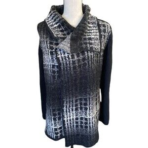Ana Couture Womens Size Small Plaid Mohair Long-sleeved Cardigan Black & White